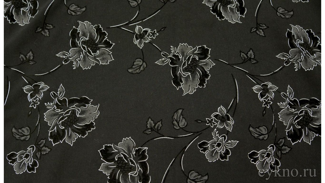 Ткань Плательная "Цветы на черном"